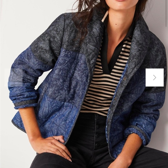 Anthropologie Pilcro Anna Colorblocked Puffer Coat black blue - Picture 1 of 6